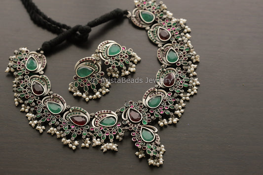 Green Red Peacock Necklace Set