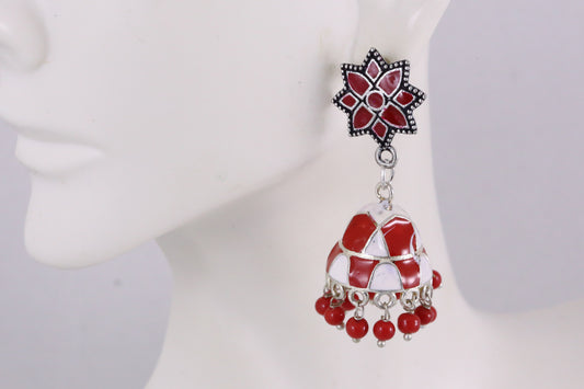 Enamel Jhumka - Red White