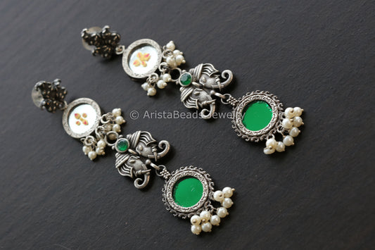 Long Green Glass Earrings