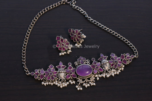 Ruby Oxidized Monalisa Stone Choker