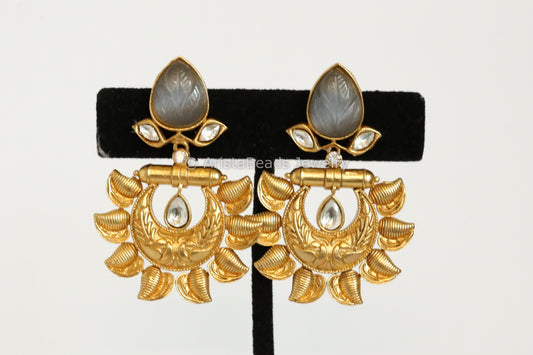 Small Carved Stone Chandbaali - Gray