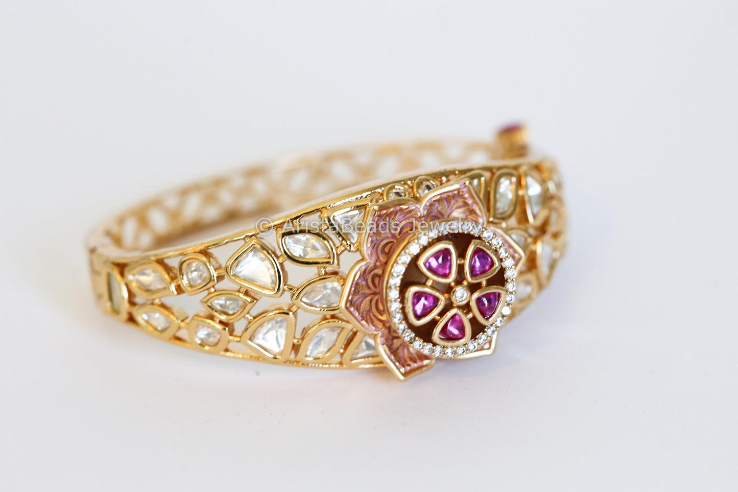 Kemp CZ Enamel & Polki Kundan Bangle Bracelet