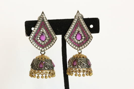 Dual Tone CZ Jhumka Earrings