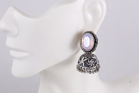 Stone Jhumka - Milky White