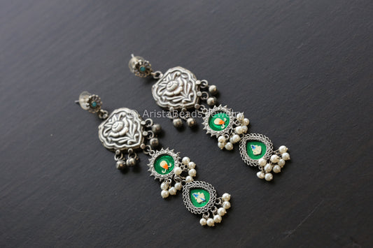 Long Silver Look Glass Earrings