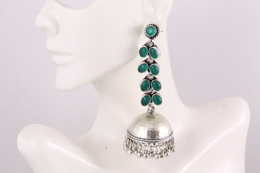 Long Green Stone Jhumka