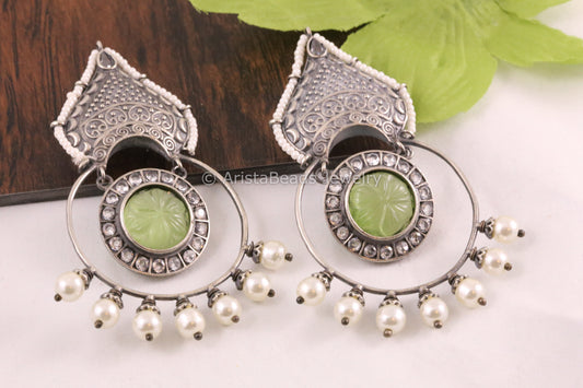 Contemporary Carved Stone Earrings - Green
