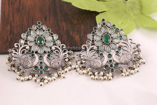 Large Peacock Earrings - Mint Green