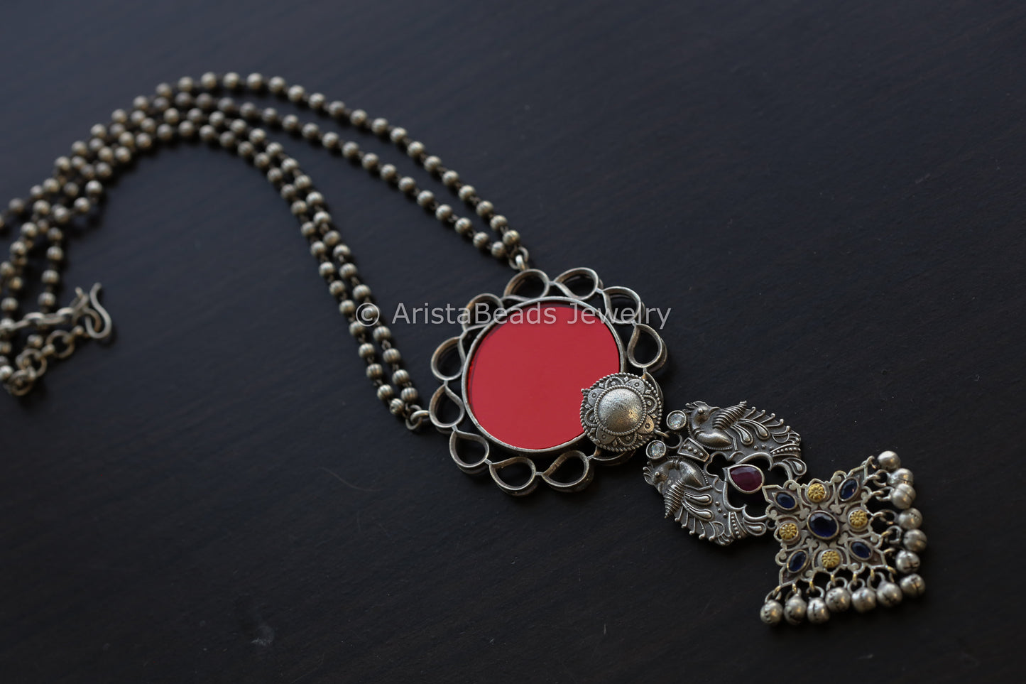Red Glass Jhumka Pendant  Necklace
