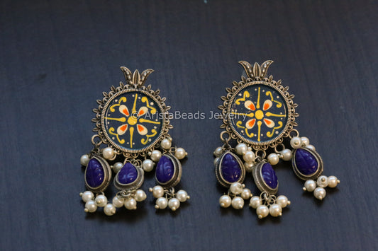 Enamel Hand-Painted Stud - Blue