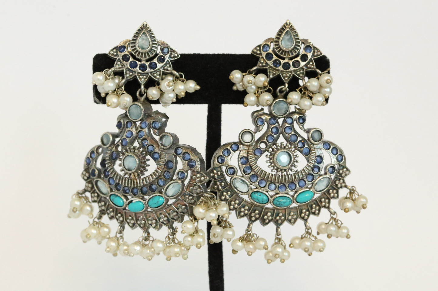 Oxidized Chandbaali - Turquoise, Blue & Mint