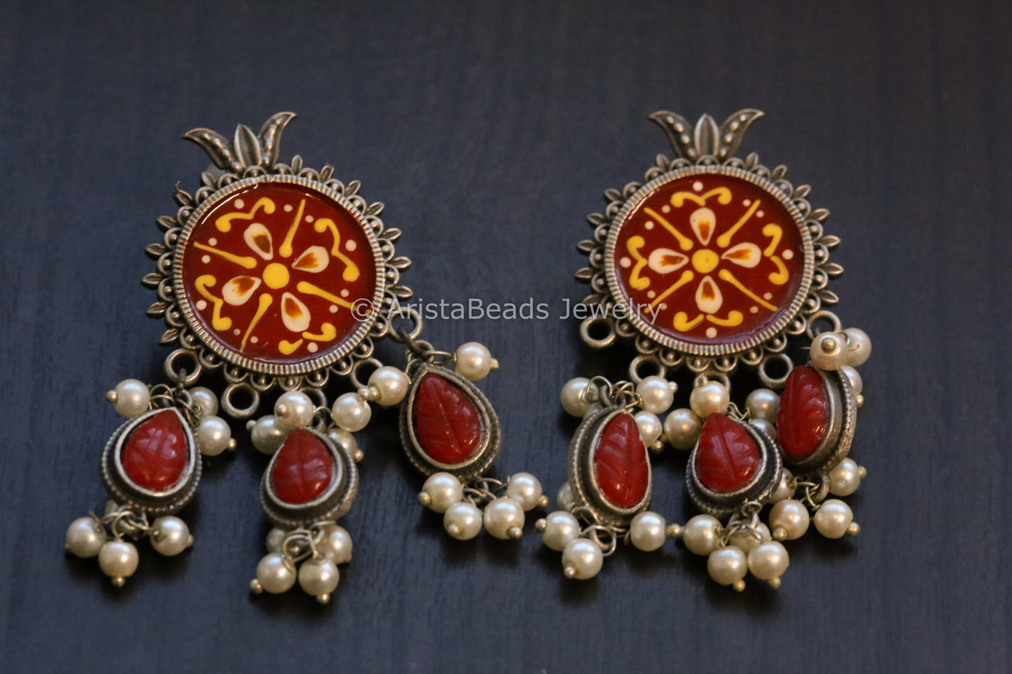 Enamel Hand-Painted Stud - Red Drops