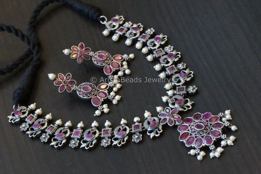 Ruby Stone Oxidized Necklace Set