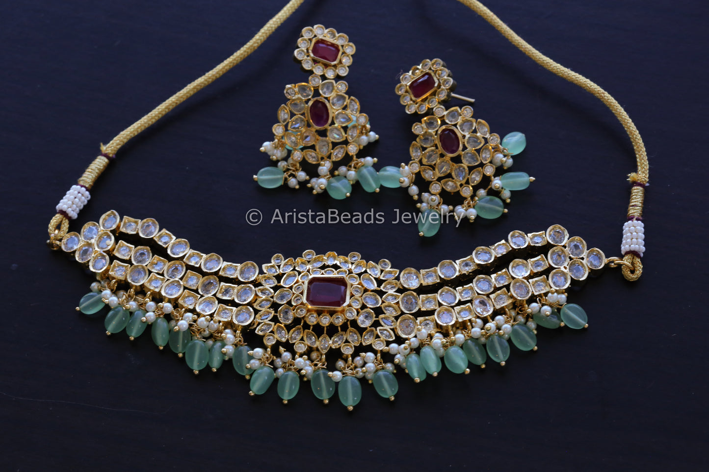 CZ Polki Choker Necklace Set
