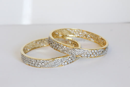 Dual Tone CZ Bangle Set