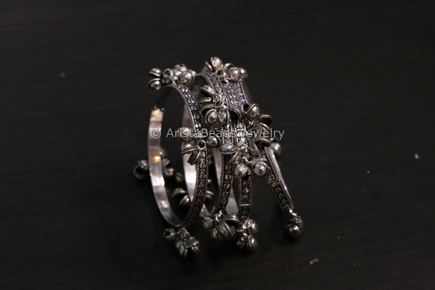 White Metal Ghungroo Bangle Set