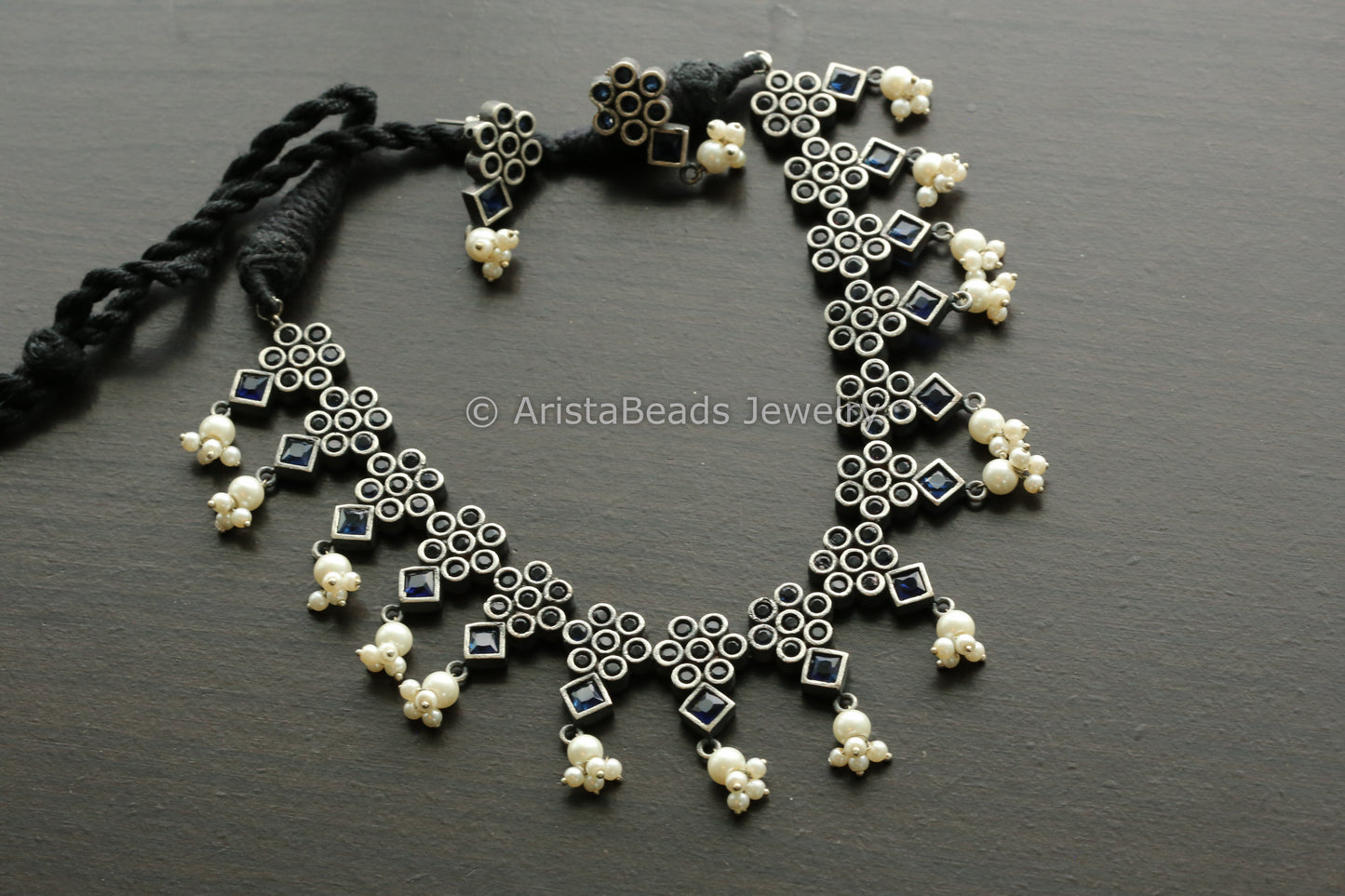 Blue Oxidized Necklace Set