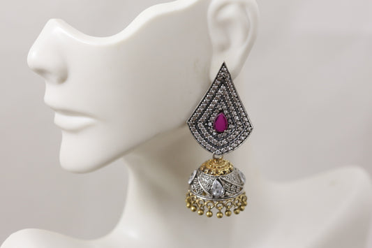 Dual Tone CZ Jhumka Earrings