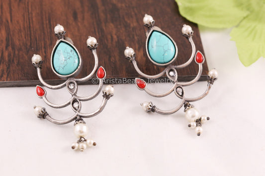 Carved Stone Blue Earrings