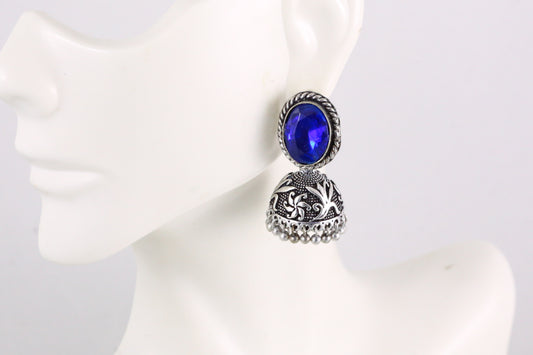 Stone Jhumka -Blue