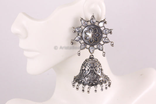 Clear Stone Silver Replica Jhumka