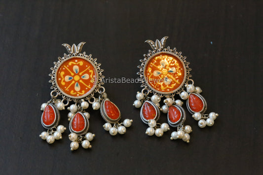 Enamel Hand-Painted Stud - Orange