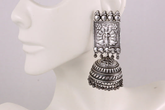 Silver Replica Peacock Jhumka