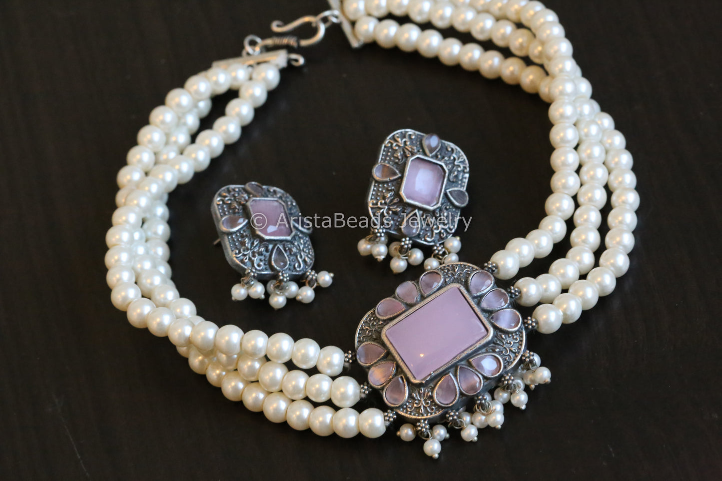 Pink Pearl Choker Necklace Set