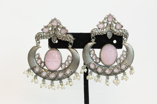 Carved Stone Chandbaali - Blush Pink