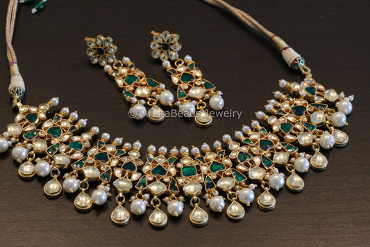 Kundan Necklace Set - Green