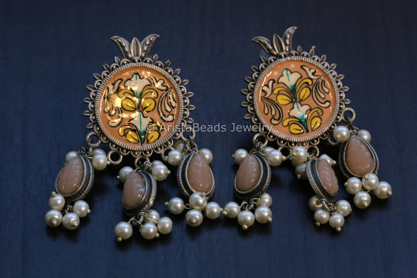 Enamel Hand-Painted Stud - Peach Drops