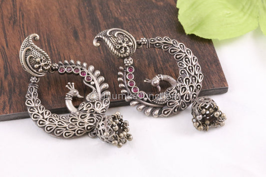 Silver Look Peacock Earrings
