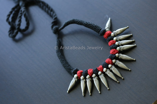 Tribal Rajasthani Necklace - Black Red Thread