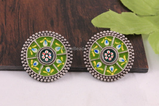 Enamel Earrings - Parrot Green