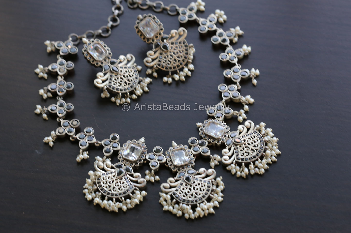 Black Silver Look Oxidized Necklace Set