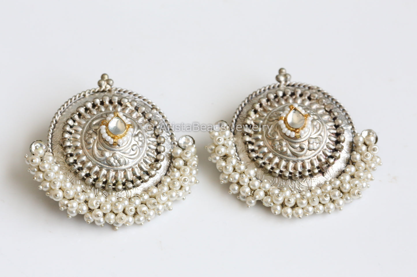 Brass Silver Replica Kundan Designer Studs