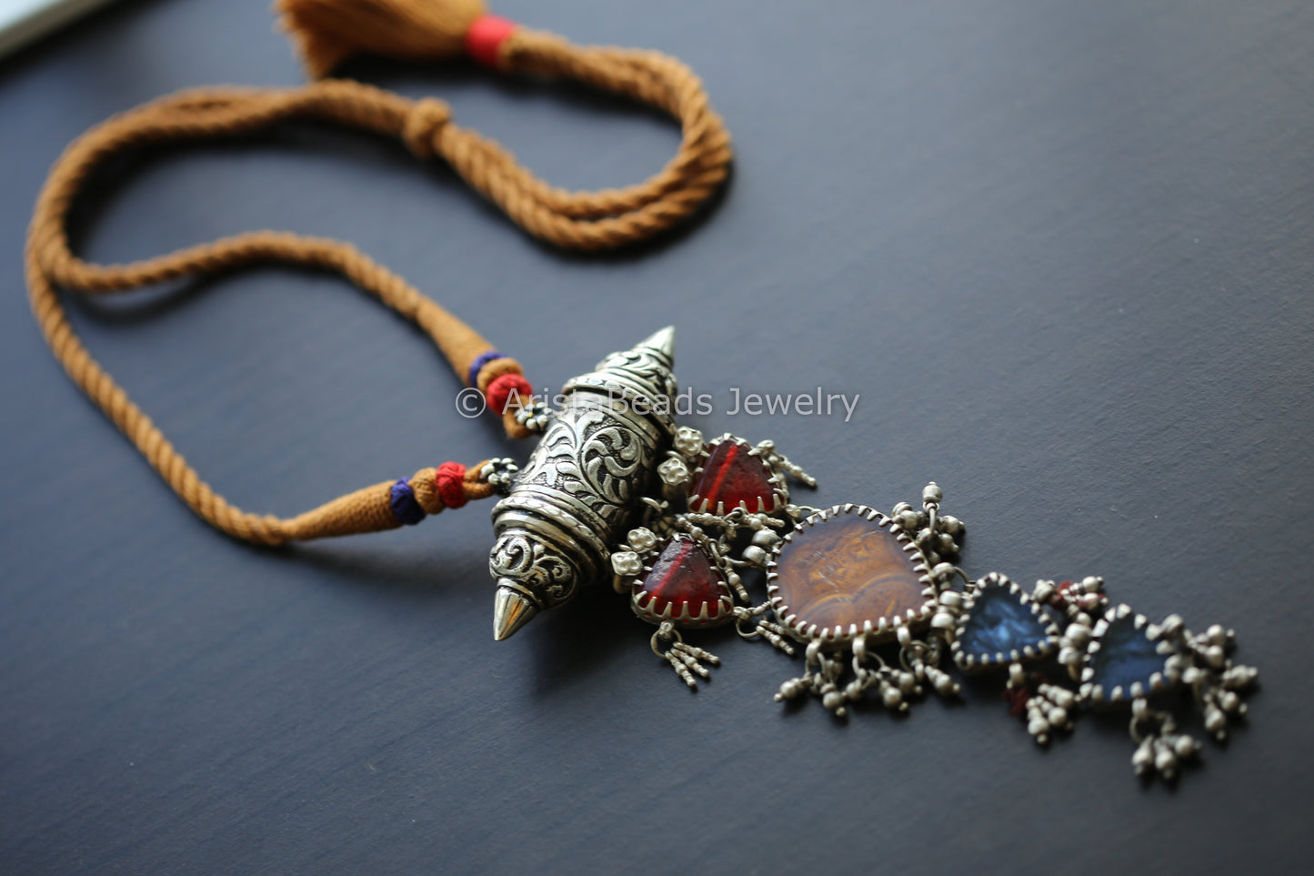 925 Sterling Silver Vintage Glass Necklace