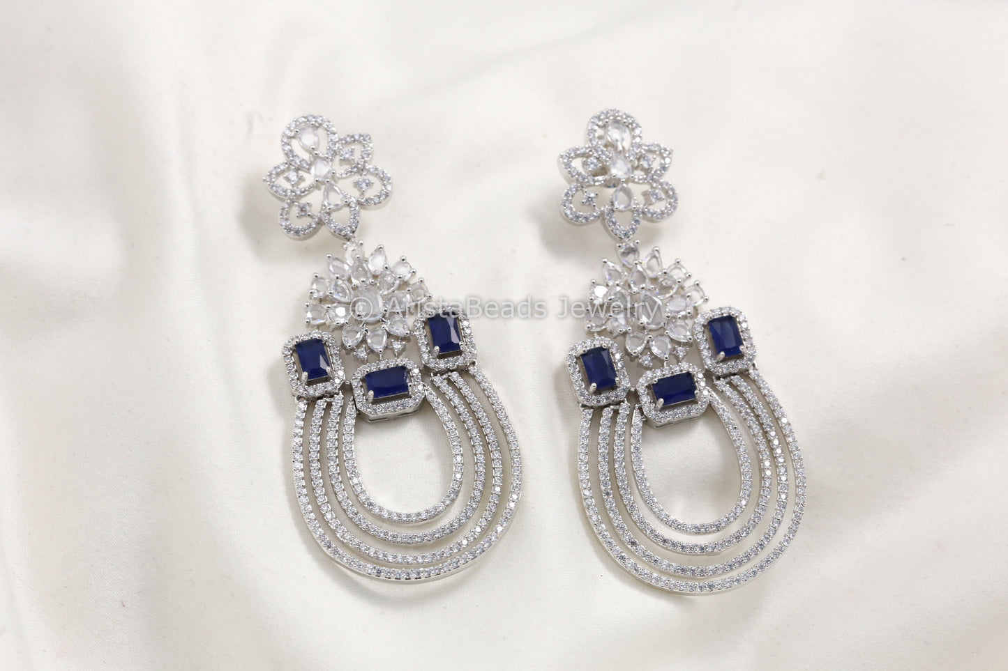 Contemporary Silver Finish Blue Chandbaali