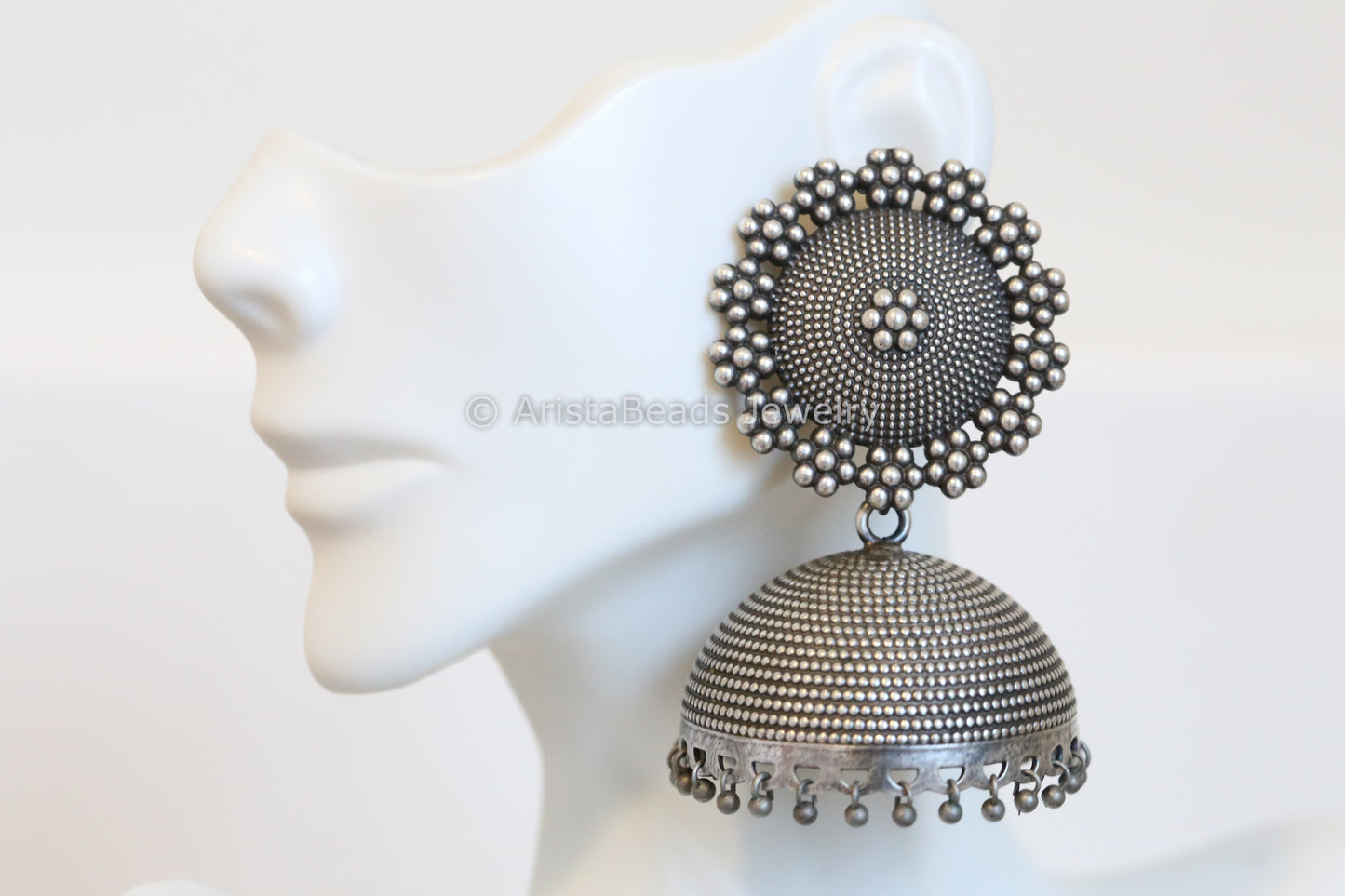 Large Suryakranti Silver Plated Jhumka