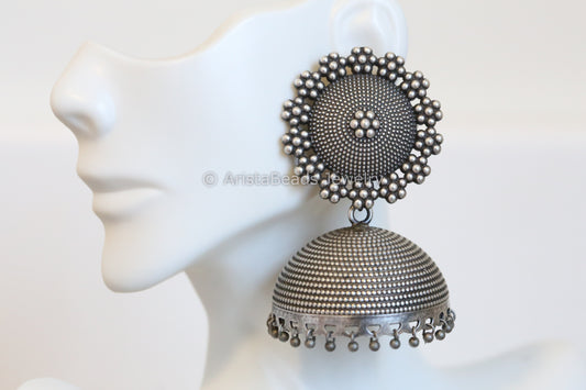 Large Suryakranti Silver Plated Jhumka