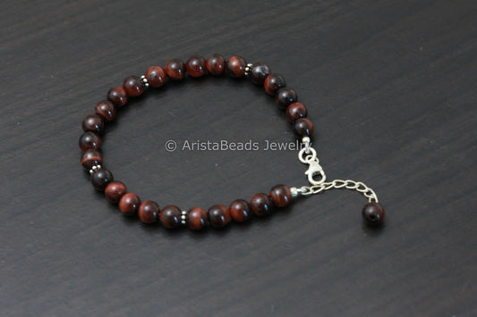 925 Sterling Silver Red Tiger Eye Bracelet