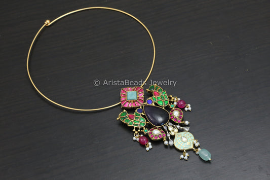 Fusion Jadau Kundan Amethyst Hasli Necklace