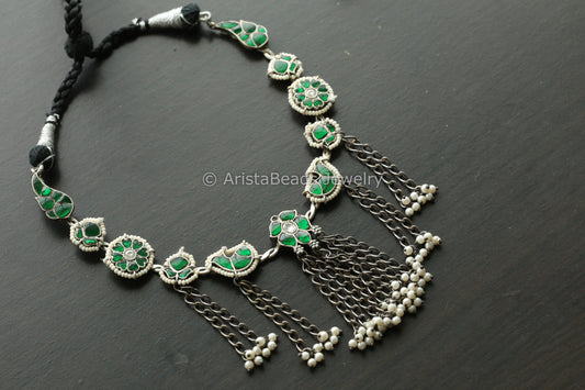 Fusion Kundan Hasli Tassel Necklace -Green