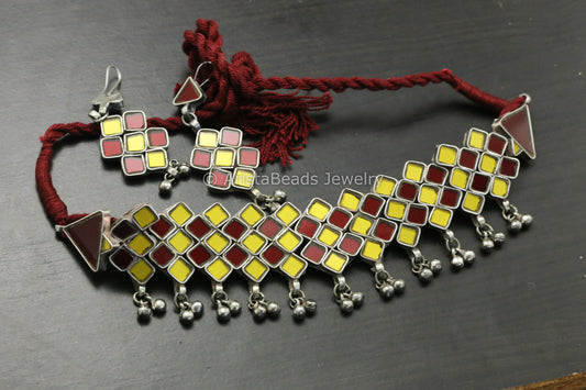 Real Glass Choker Set - Red Yellow