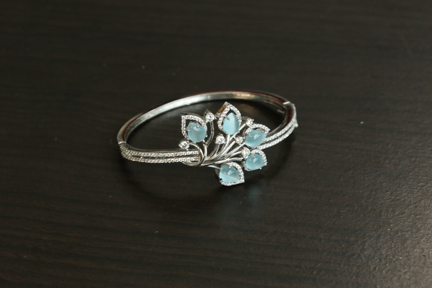 Silver Finish CZ Bangle Bracelet - Mint (Openable)