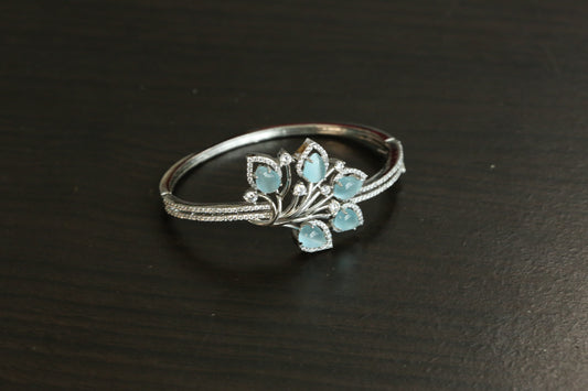 Silver Finish CZ Bangle Bracelet - Mint (Openable)