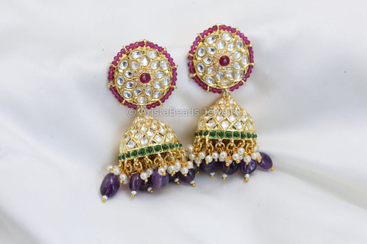 ABJ Uncut Polki Jhumka - Purple Drops