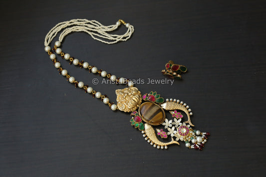 Jadau Kundan Fusion Necklace Set - Tiger Eye