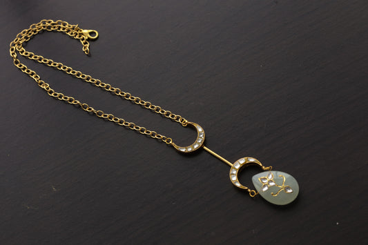 Dainty Jadau Kundan Necklace -Aqua Stone