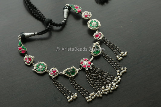 Fusion Kundan Hasli Tassel Necklace -Ruby Green